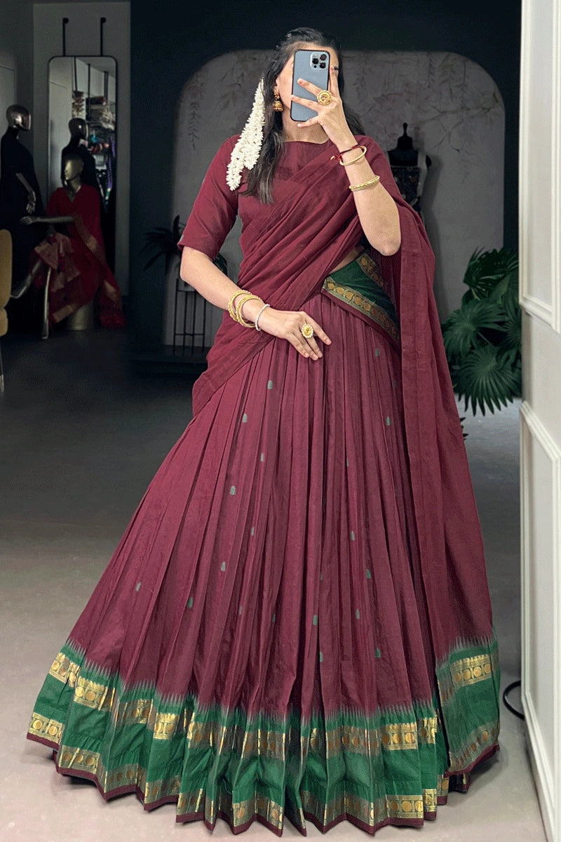 Traditional Maroon Color Half Saree For pongal Festival
