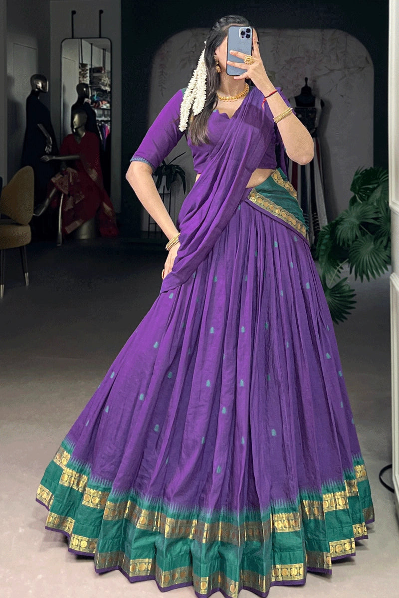 Onam Festival Special Purple Color Half Saree