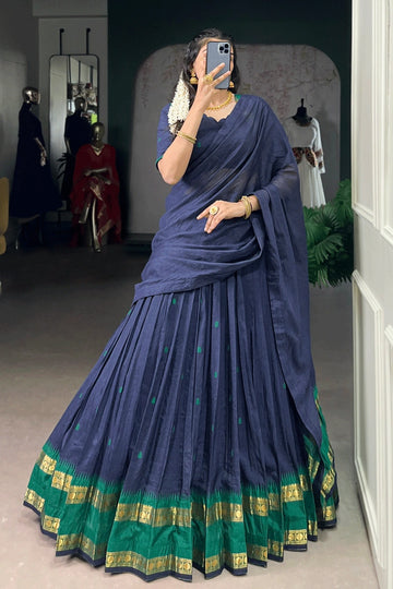 South Indian Style Navy Blue Color Half Saree For Girl