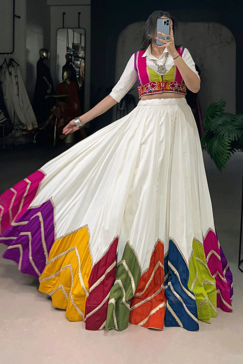 Designer White Lehenga Choli with Colorful Jacket