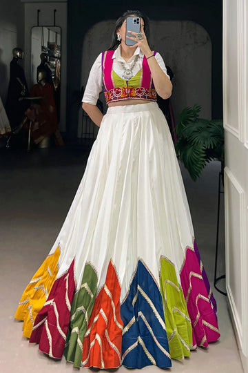 Designer White Lehenga Choli with Colorful Jacket