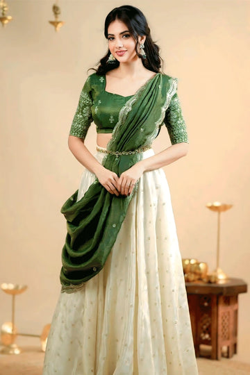 Onam Festival Special Green Color Half Saree For Women