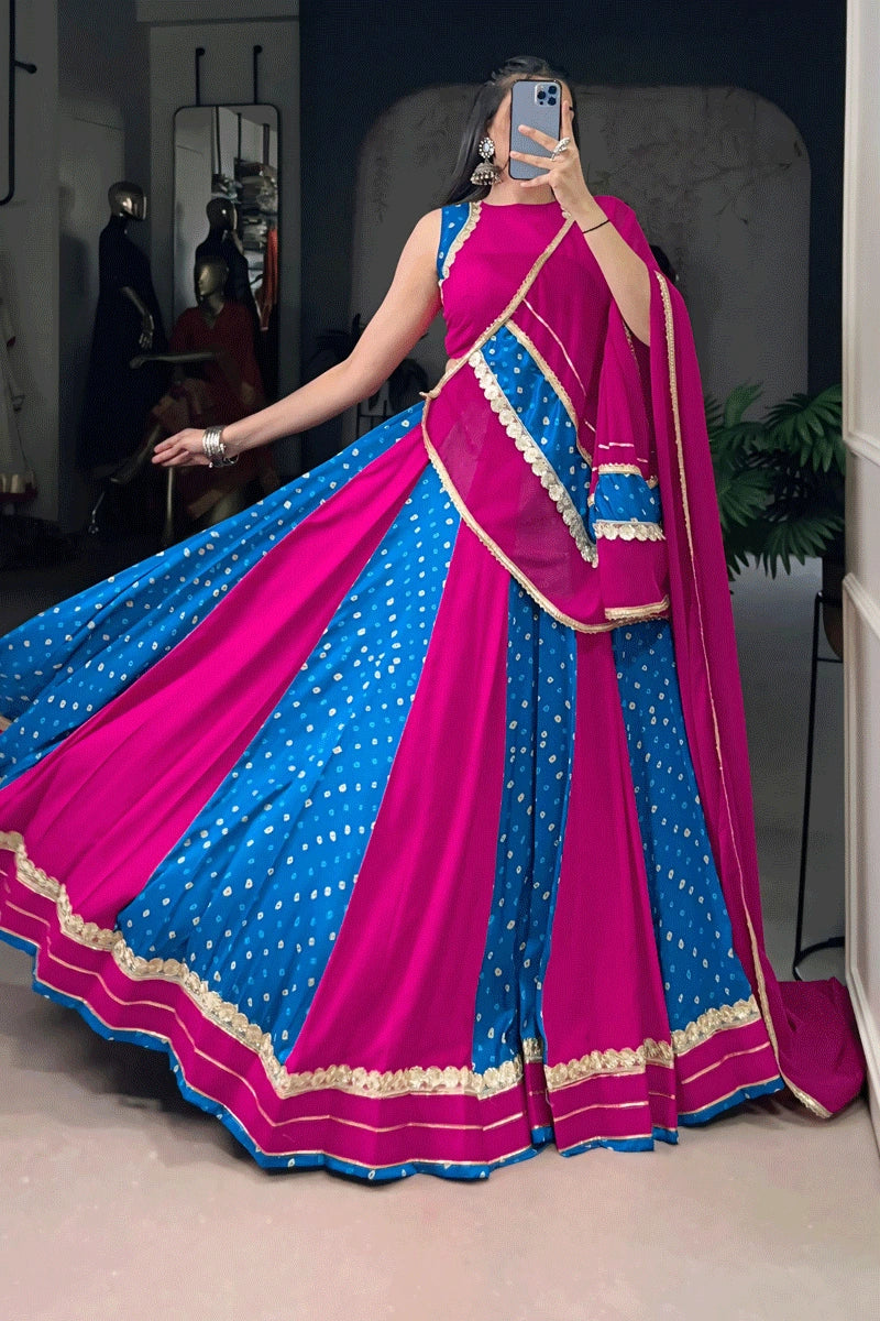 Rajasthani Style Heavy Flair Bandhani Print  Lehenga Choli For Womens
