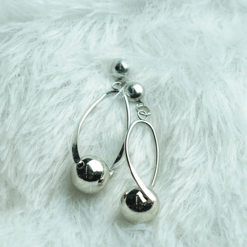 Trendy Silver Hoop Drop Earrings with Ball