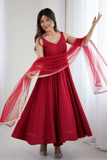 Traditional Heavy Flair Red Color Anarkali Suit For Gen Z Girls