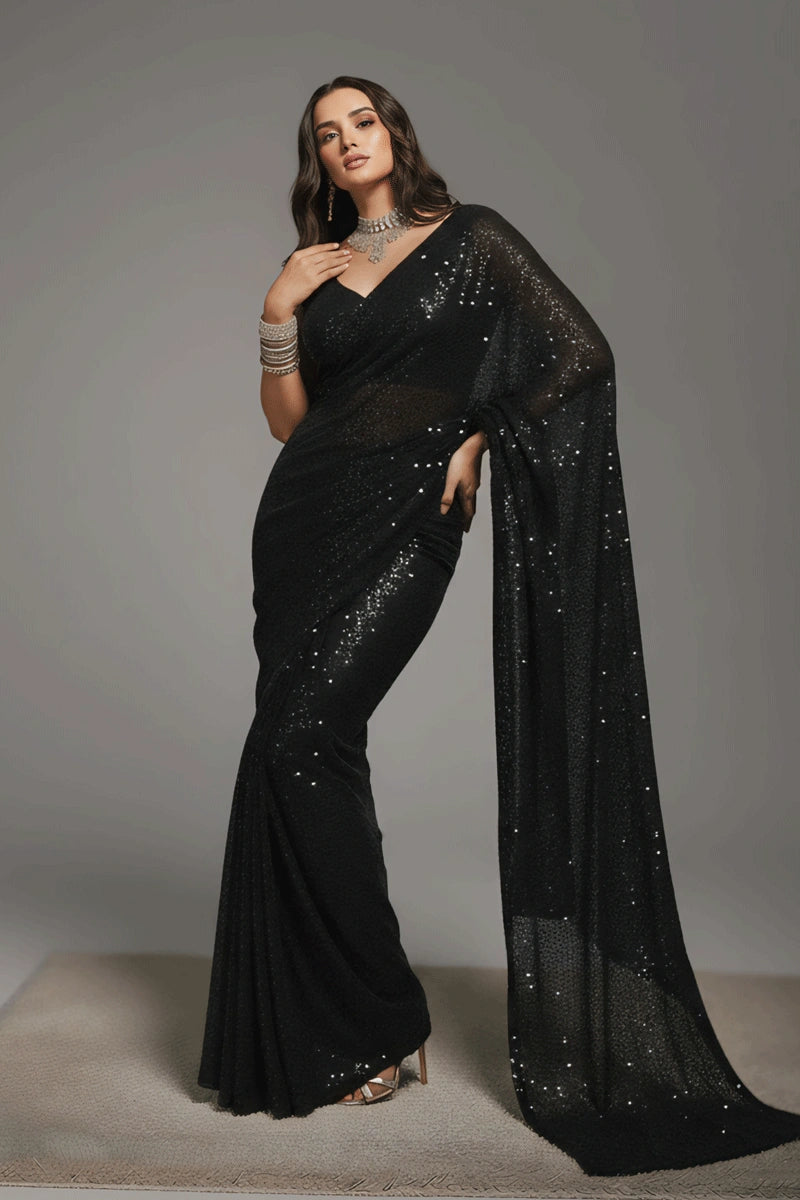 Farewell Party Special Black Color saree For Gen Z Girl