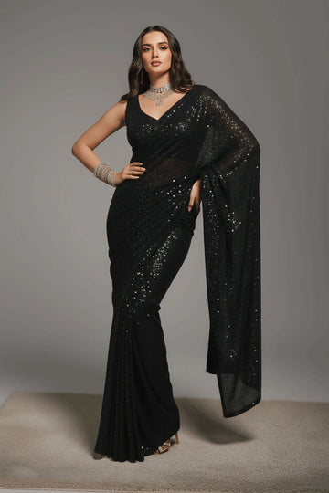 Farewell Party Special Black Color saree For Gen Z Girl
