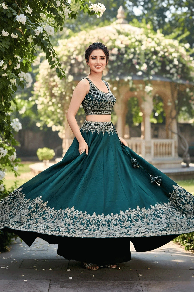 Heavy Flair Embroidery Zari Work Lehenga Choli For Reception Party