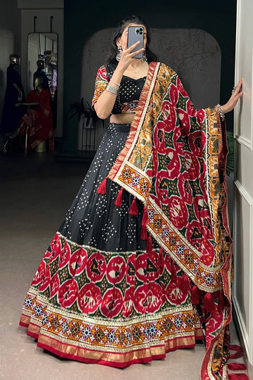 Navratri Special Black Color Gamthi Work Lehenga Choli