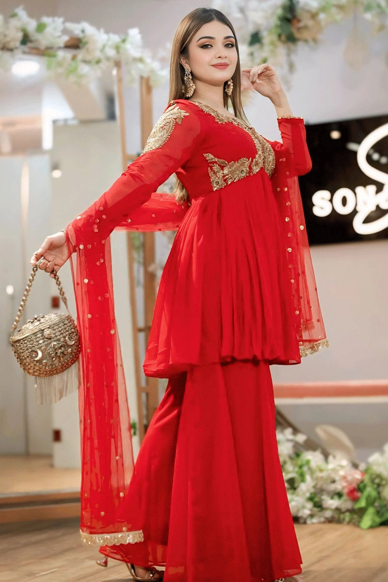 Designer Red Sharara Suit For Karwa Chauth Festival