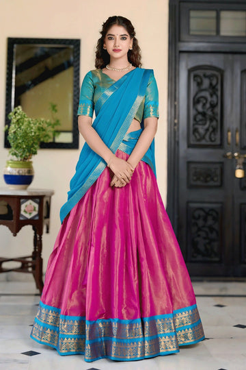 South Indian Style Pink Colour Half Saree