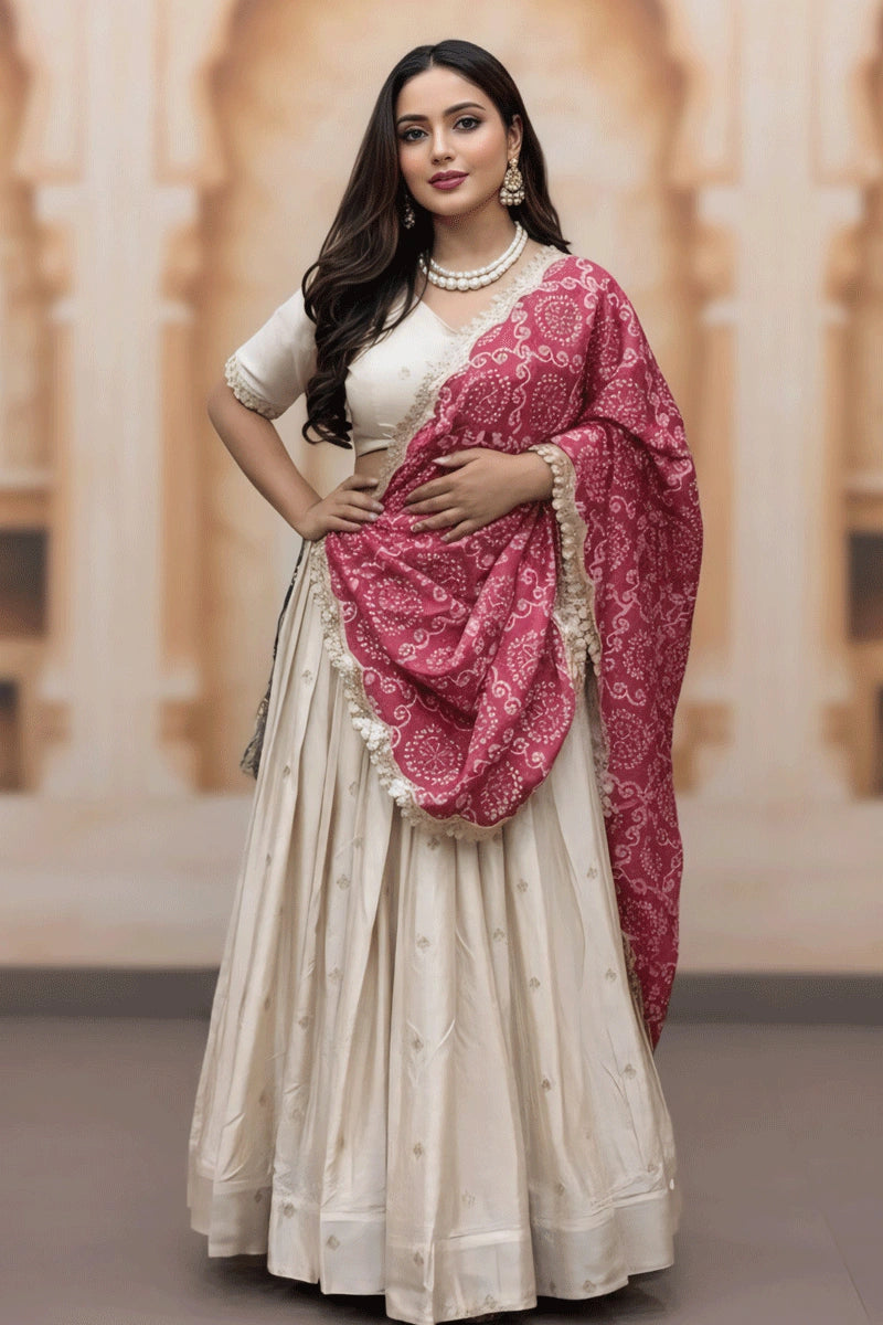 Wedding Special Lehenga Choli With Red Bandhani Dupatta For Girl