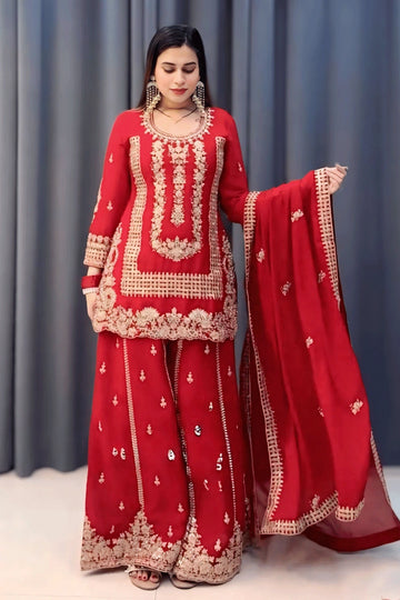 Designer Long Sleeves Embroidery Work Dress For Karwa Chauth
