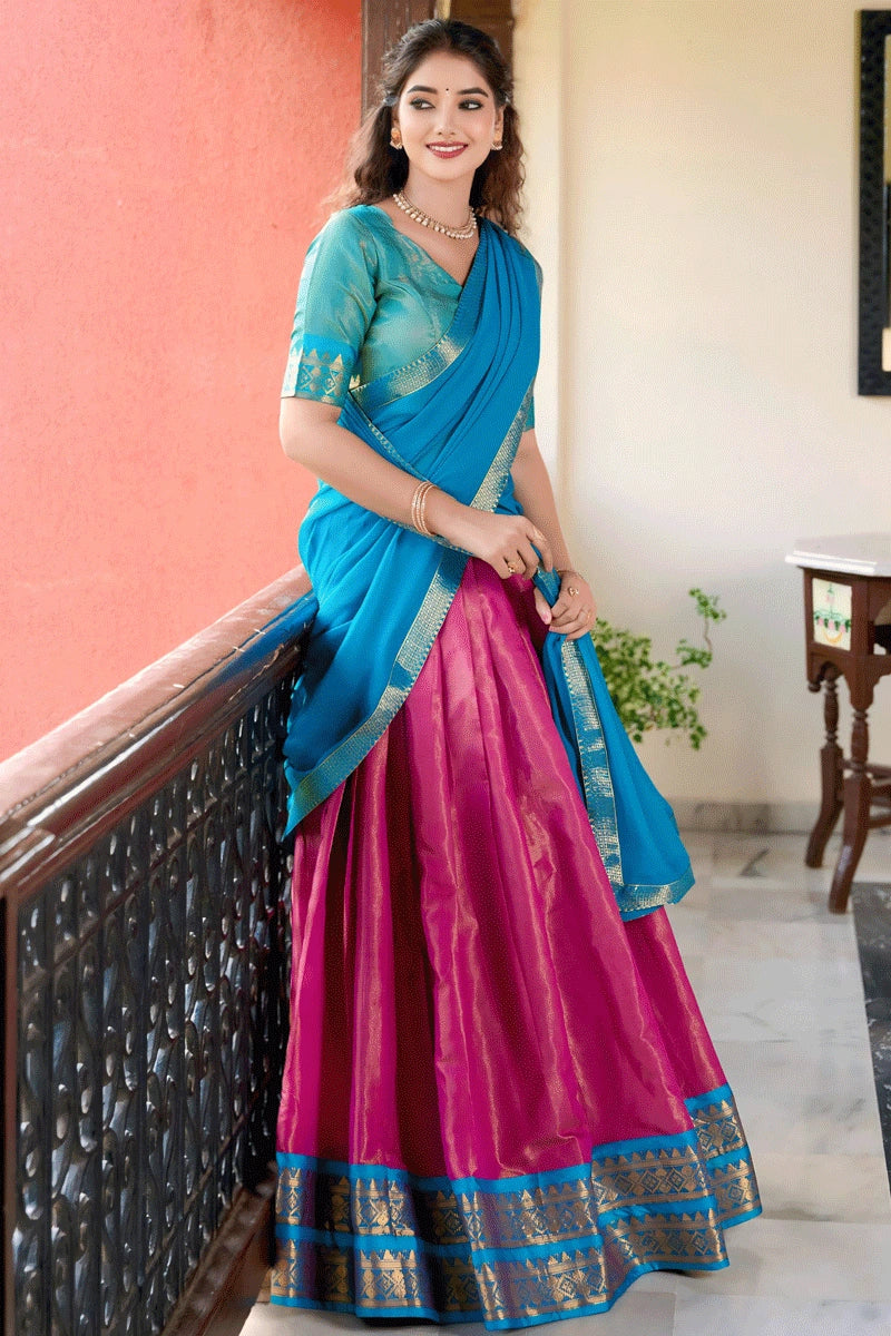 South Indian Style Pink Colour Half Saree