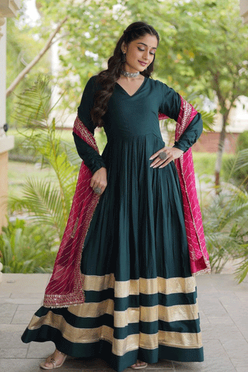 Diwali Special Firozi Color Anarkali Suit For Women