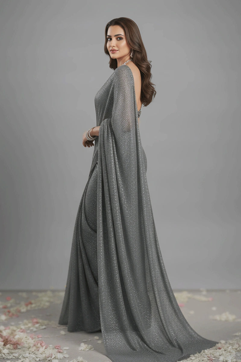 Silver Color Sequin Work Saree For Sangeet Function