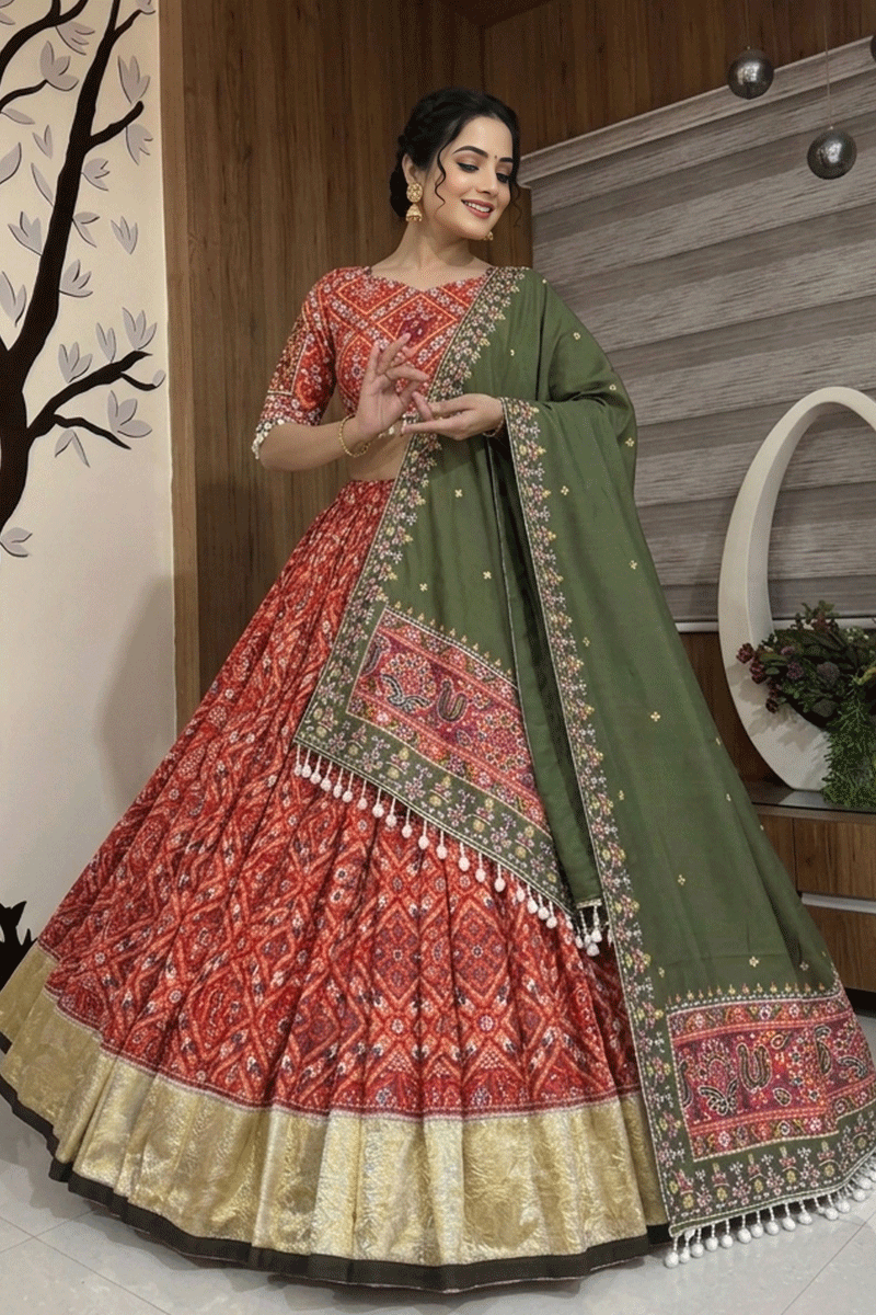 Traditional Real Mirror Work Bandhani print Ghagra Choli