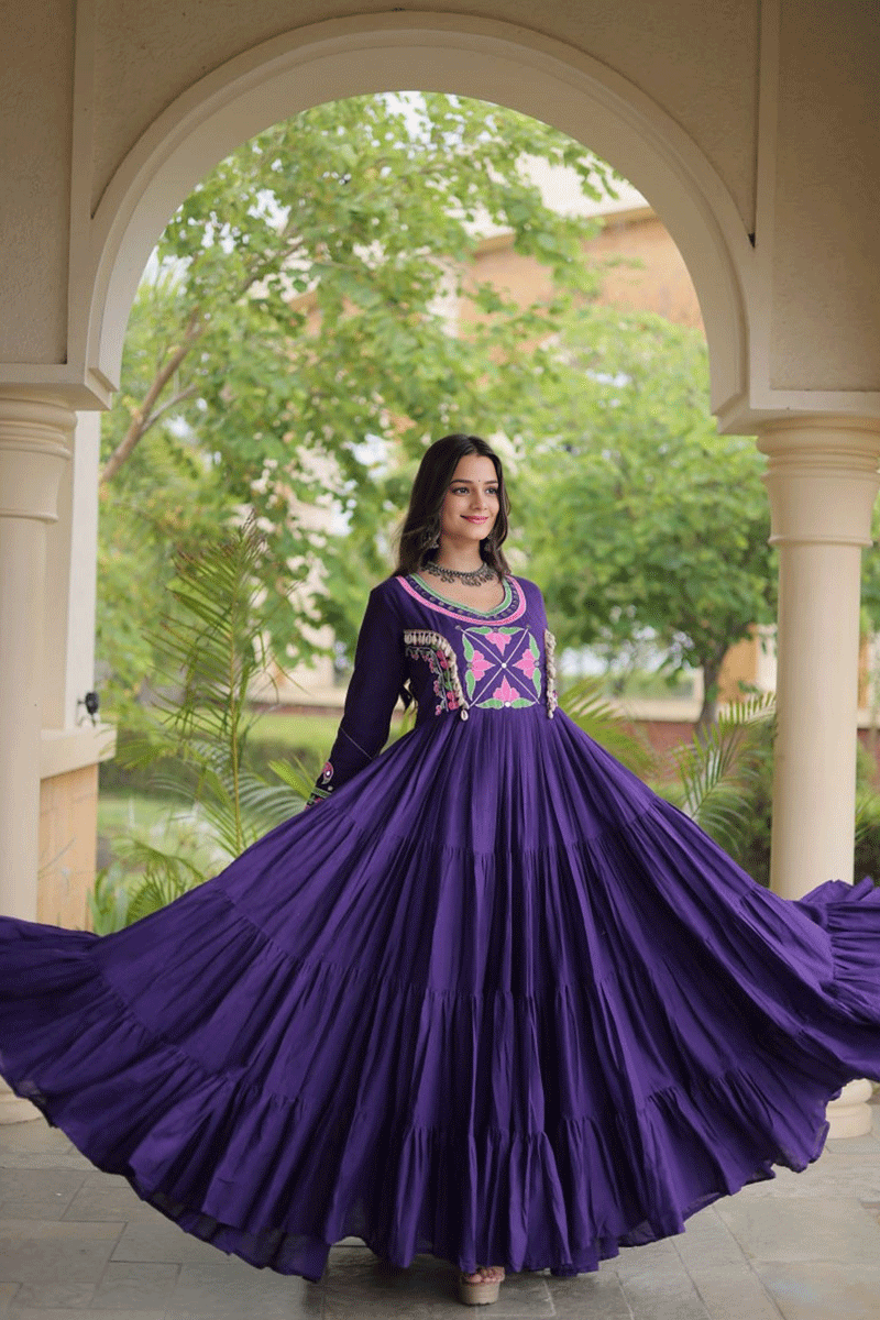Navratri Special Real Mirror Work Gown For Garba