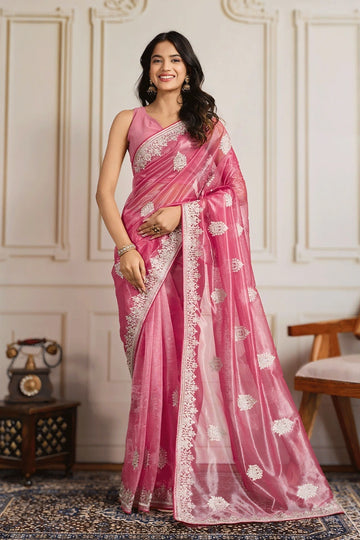 Party Wear Look In Embroidery Work Saree For Women