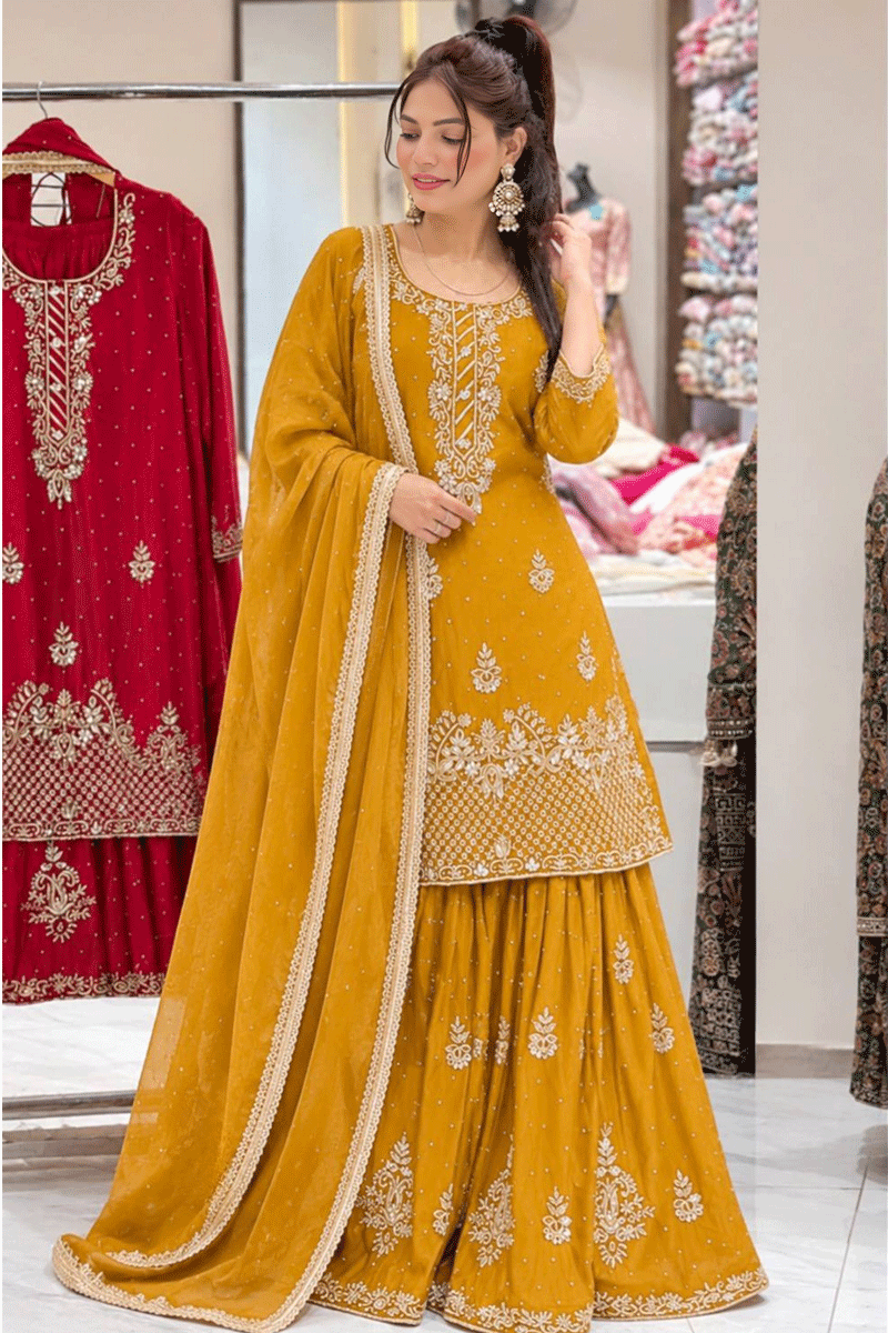 Designer Haldi Function Special Embroidery Work Sharara