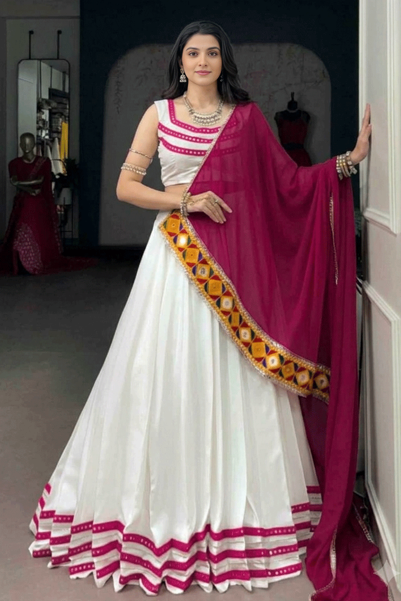 Fully Stitched Navratri Special White Color Lehenga Choli For Women