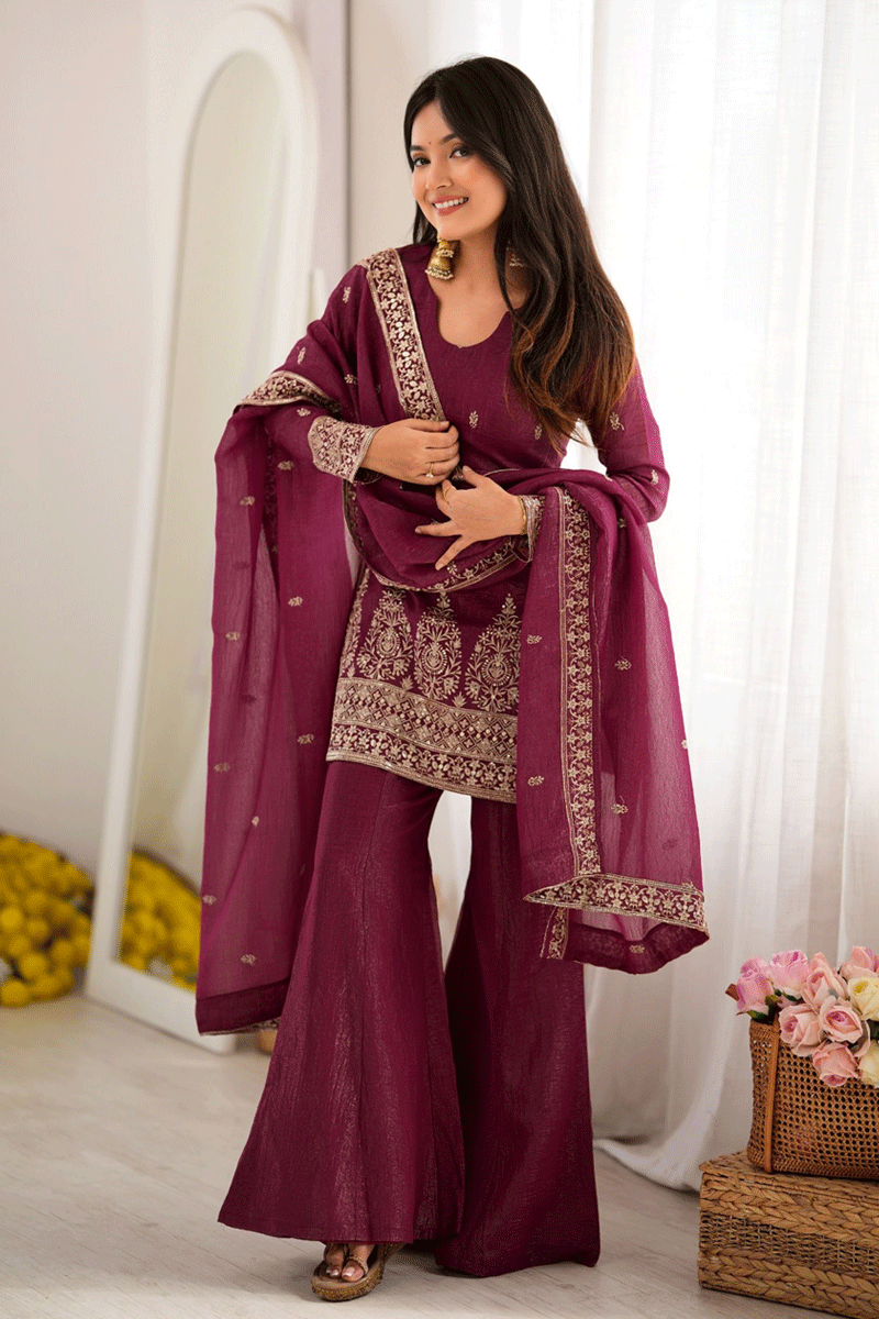 Latest Silk Fabric With Embroidery Work Plazo Dress For Girl