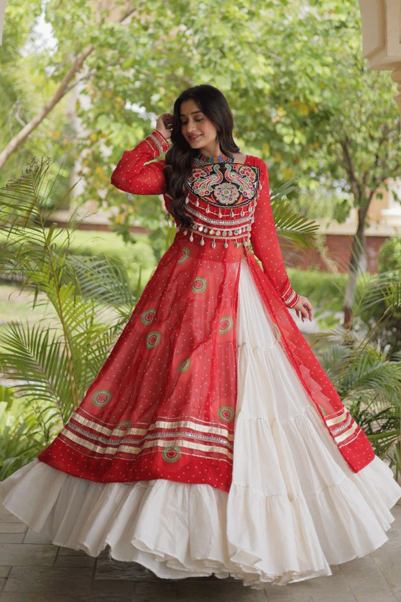 Navratri Special Bandhani Print Lehenga Top For Girl