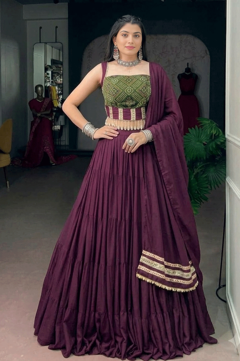 10 Meter Flair Dandiya Special Wine Color Lehenga Choli