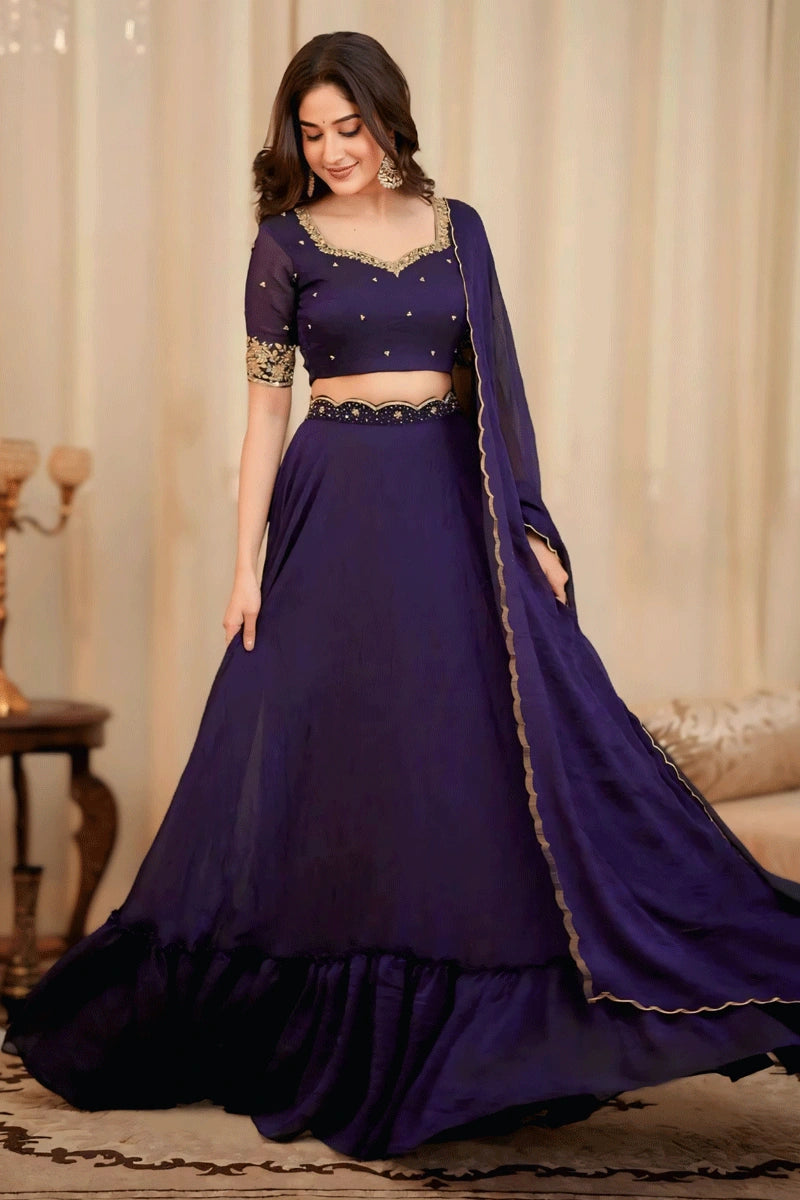 Latest Purple Color Embroidery Work Lehenga Choli For Diwali