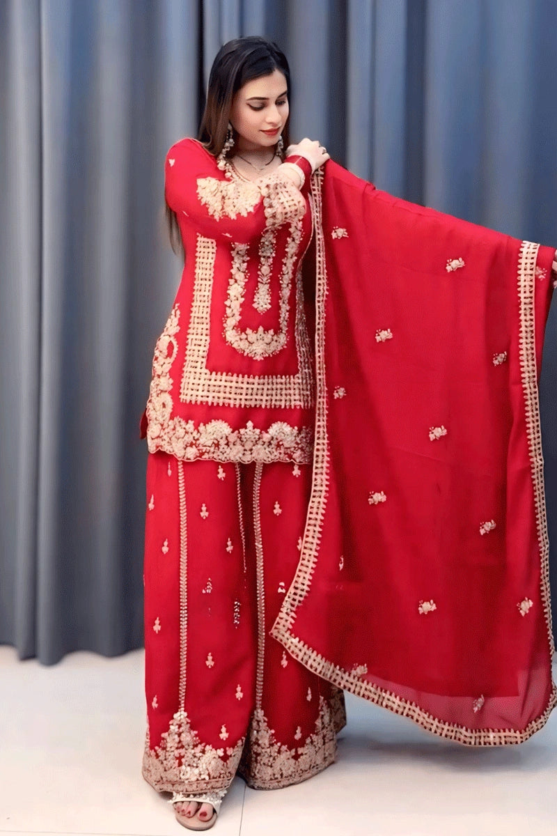 Designer Long Sleeves Embroidery Work Dress For Karwa Chauth