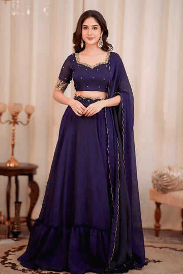 Latest Purple Color Embroidery Work Lehenga Choli For Diwali