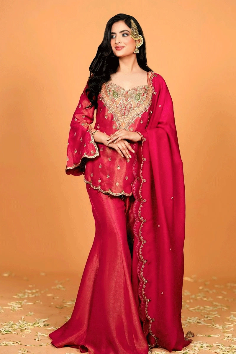 Latest Designer Embroidery Work Sharara Suit For Festival