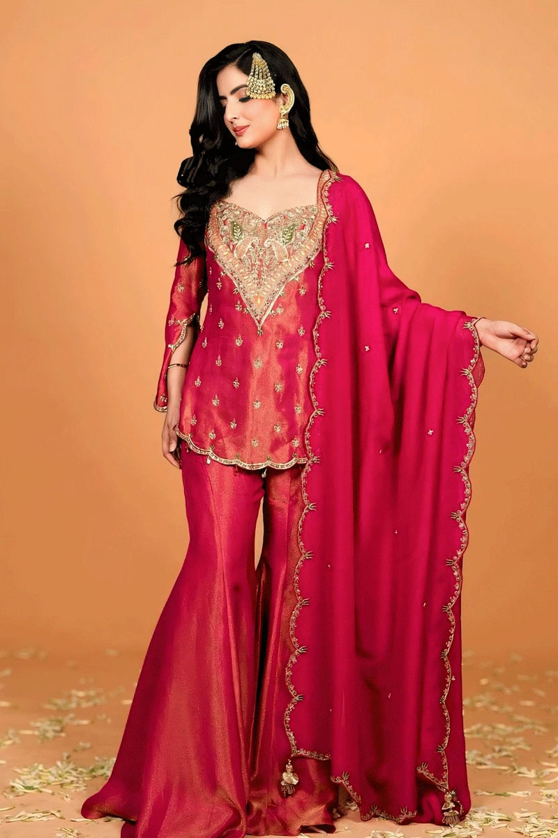 Latest Designer Embroidery Work Sharara Suit For Festival
