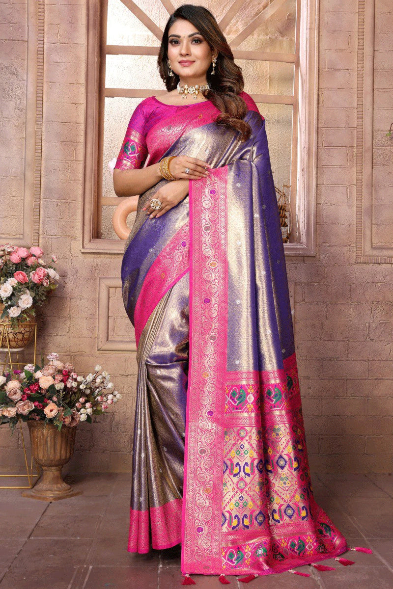 Navy Blue Color Marathi Style Paithani Saree