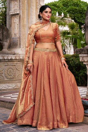 Traditional Look In Orange Color Lehenga Choli For Wedding