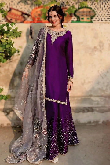 Purple Color Sequence Embroidery Work Suit For Diwali