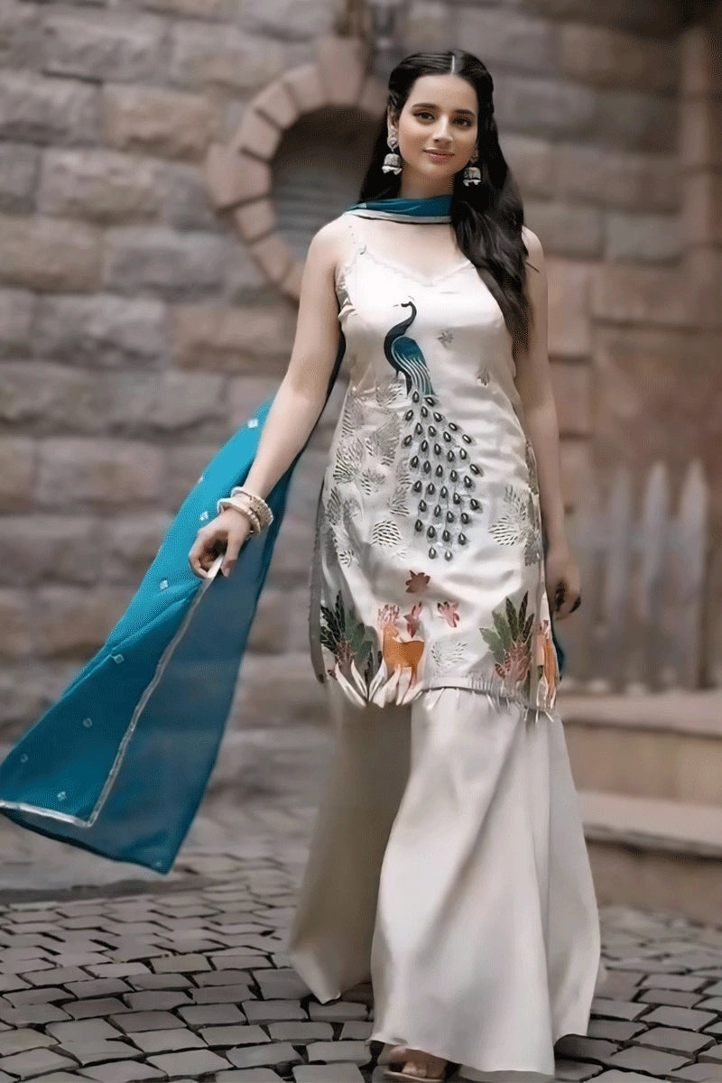 Designer Off-white Color Sharara Suit  For Girls