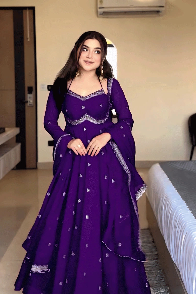 Latest Purple Color Ankarali Suit For Pooja