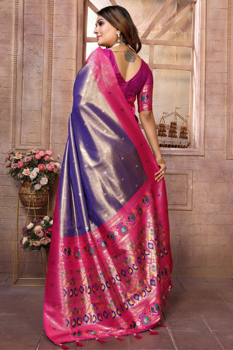 Navy Blue Color Marathi Style Paithani Saree