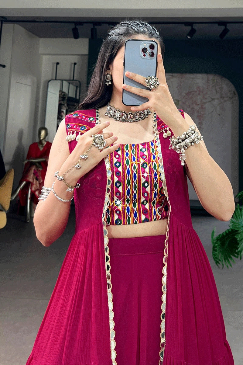 Traditional Ready To Wear Lehenga Choli With Koti For Navratri