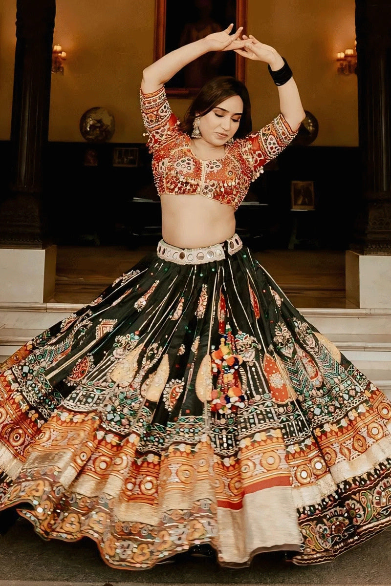 Real Mirror Work Multicolor Lehenga Choli For Garba Night