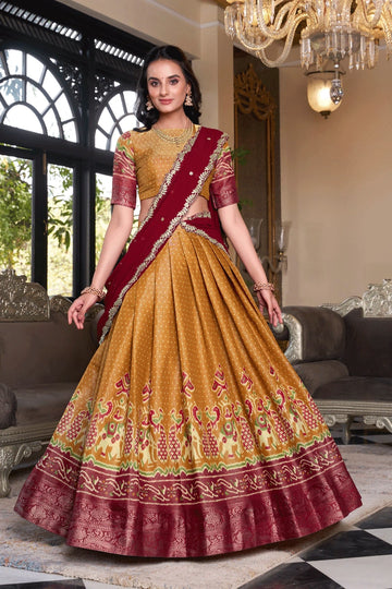 South Style Mustard Lehenga For Haldi Rasam