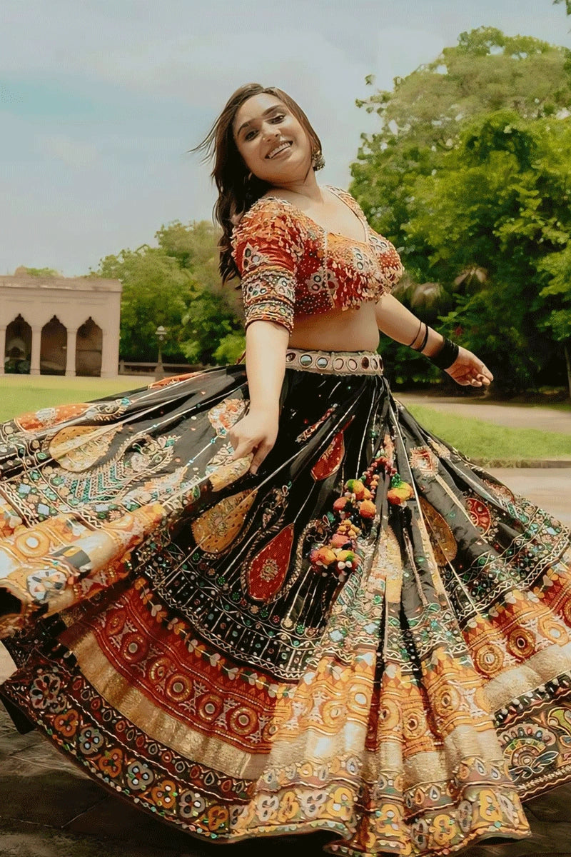 Real Mirror Work Multicolor Lehenga Choli For Garba Night