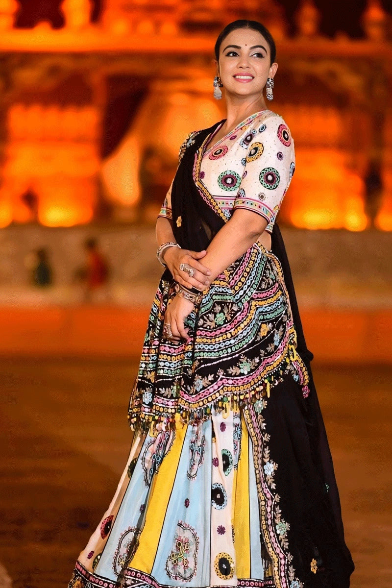 Latest Real Mirror Work Heavy Flair Ghagra Choli For Dandiya Night