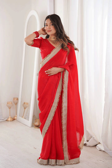 Satin Silk Plain Saree For Reception Party