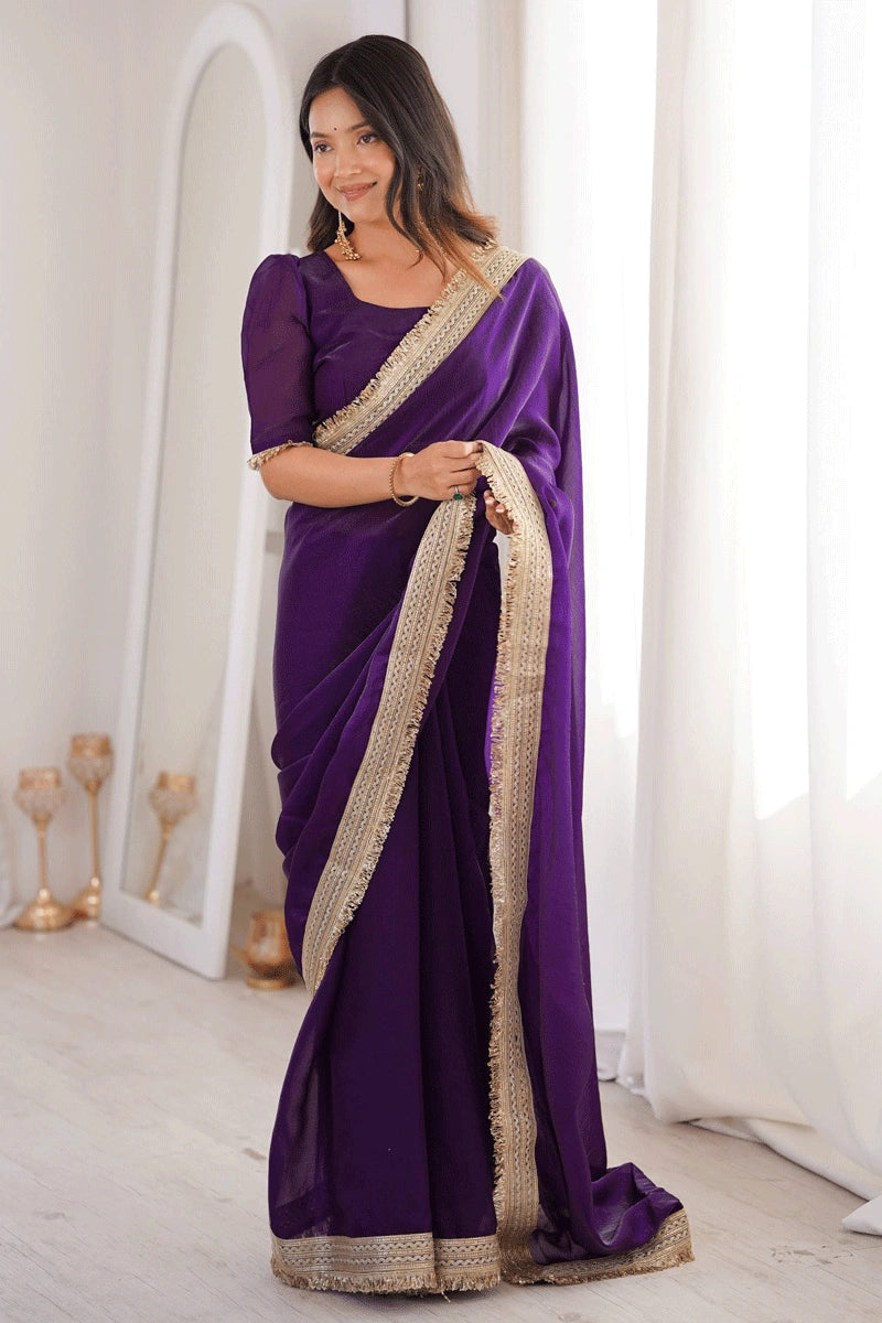 Satin Silk Plain Saree For Reception Party
