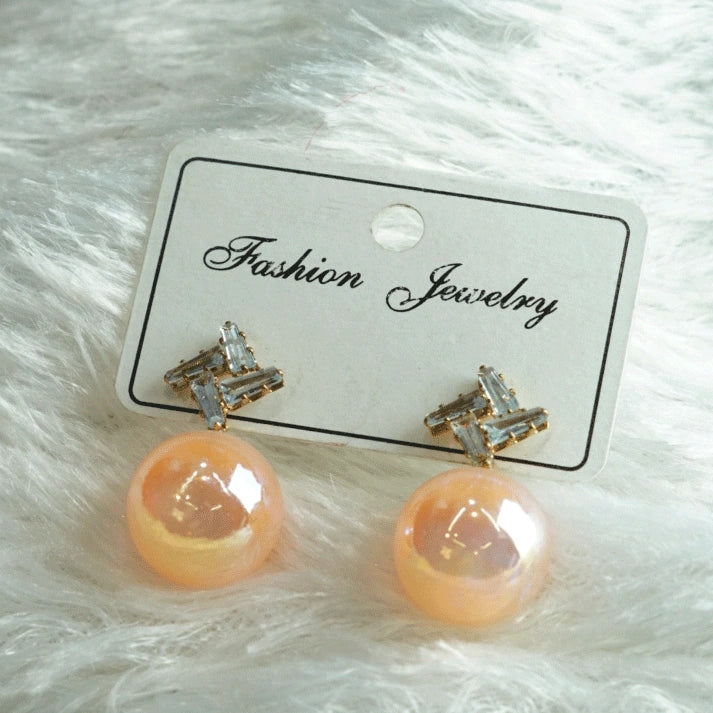 Stylish Peach Pearl Glow Drop Earrings