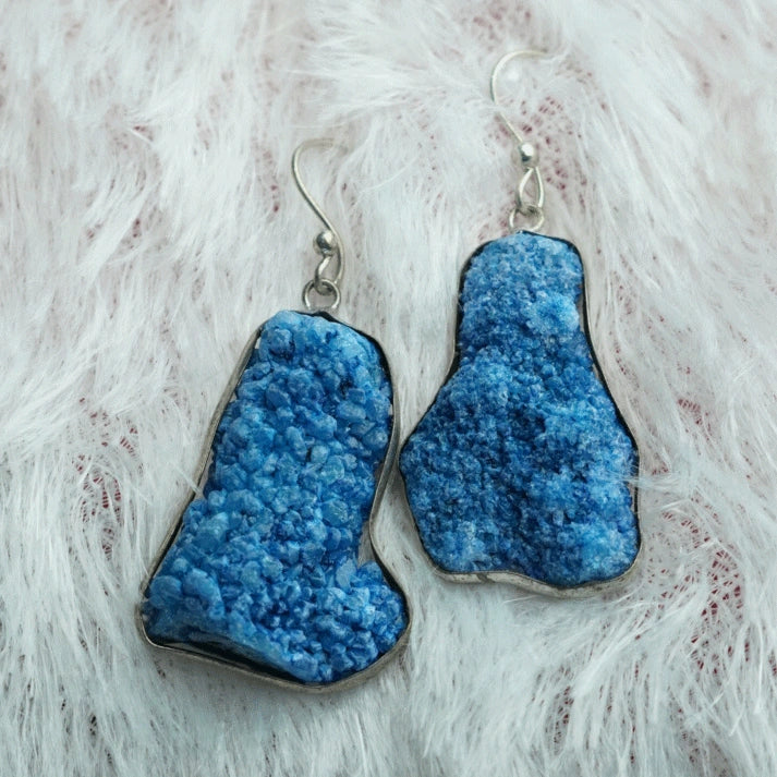Natural Raw Blue Stone Textured Drop Earrings
