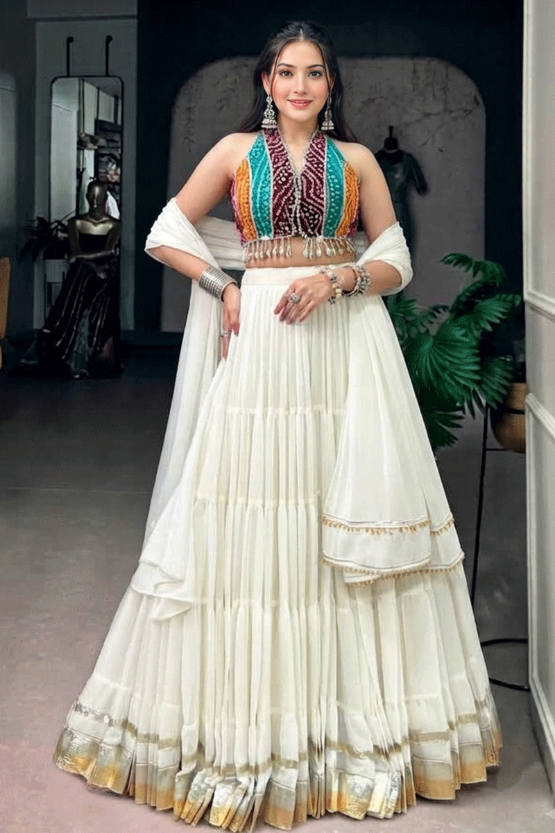Traditional Real Mirror Work Bandhani print Lehenga Choli