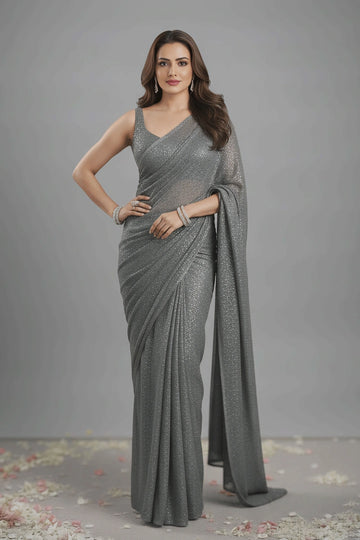 Silver Color Sequin Work Saree For Sangeet Function